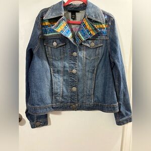 Venezia Blue Jean Barn Jacket with Hand Made Multicolor Accents 98% Cotton NWOT